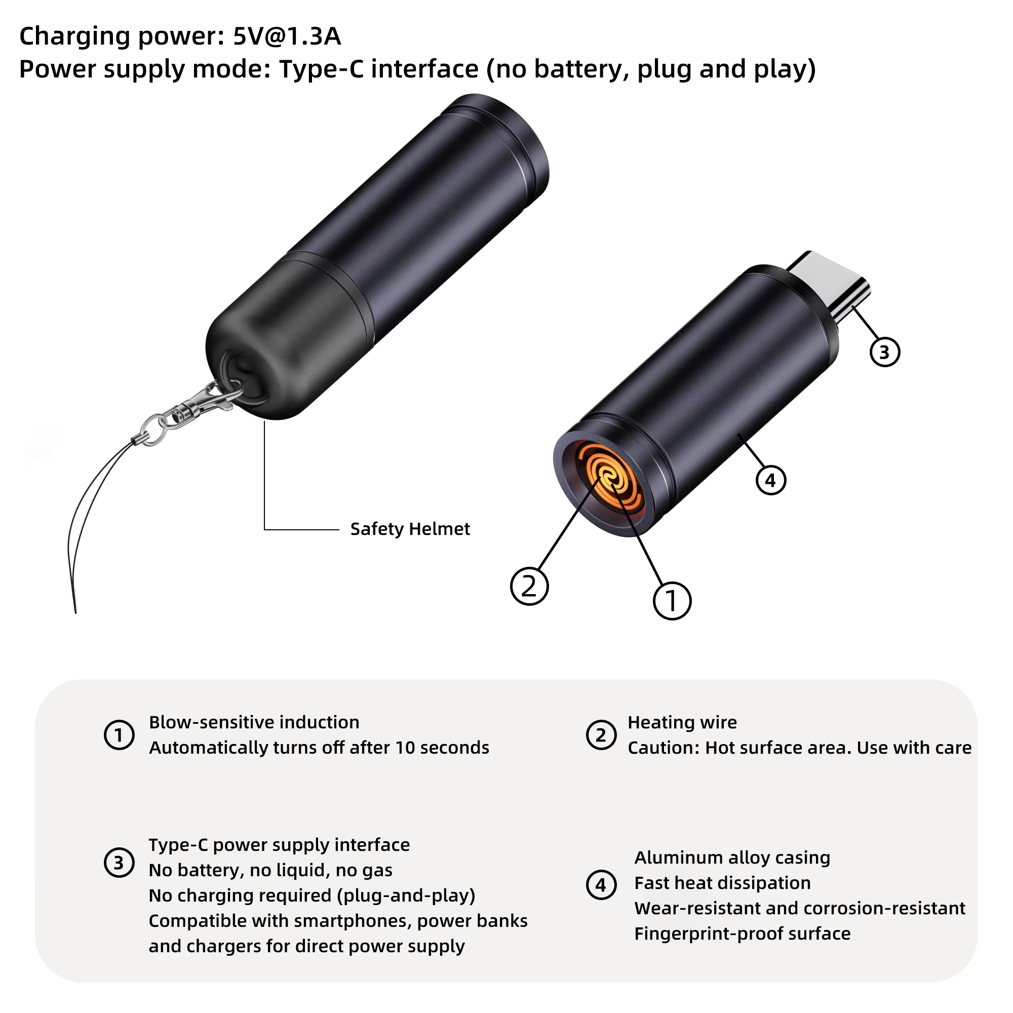 Electric Lighter -Type C , Flameless Windproof, Men's Gift